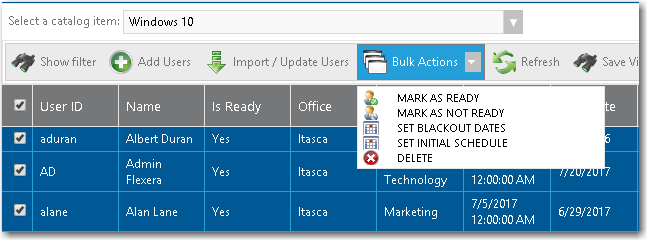 Bulk Actions on User Readiness View