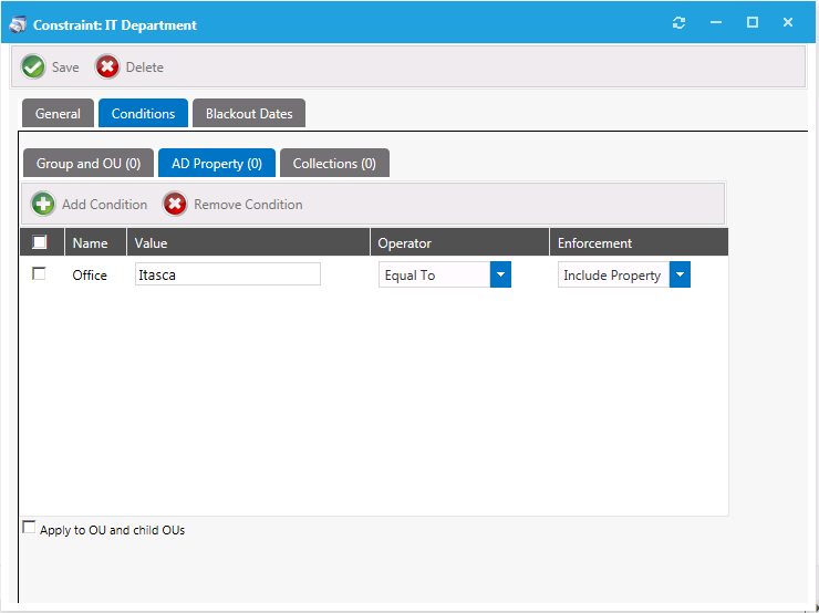 Conditions Tab of Create Constraints Dialog Box